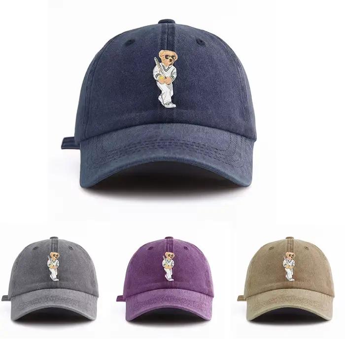 Casquette de baseball délavée à imprimé ours pour adultes