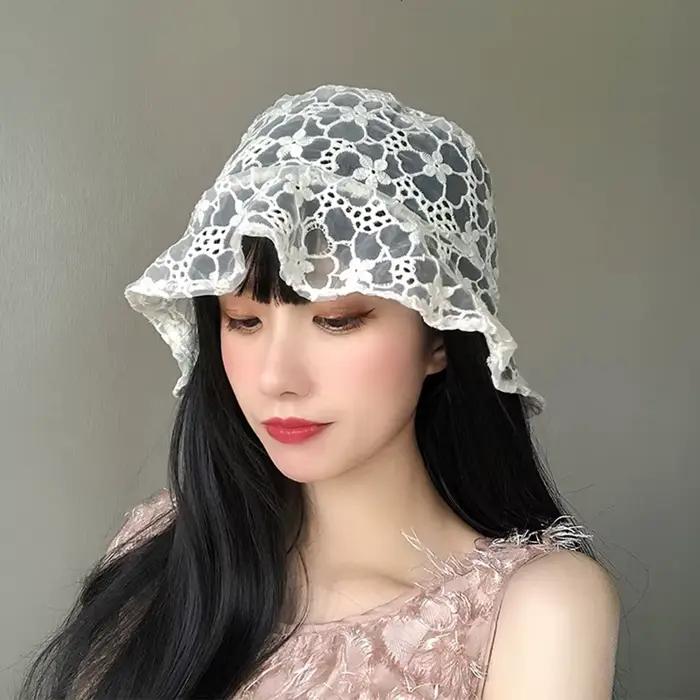 Chapeau de seau en dentelle pour femmes avec motifs lettres, protection solaire, style sport et décontracté pour toutes les saisons et occasions