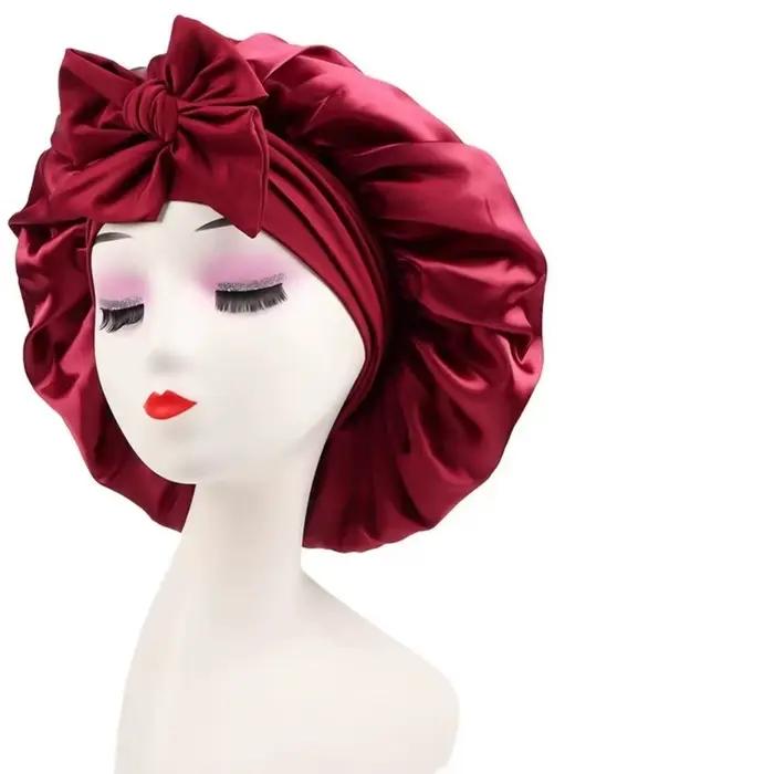 Bonnet de nuit en soie réglable avec bande à nouer pour femmes et hommes
