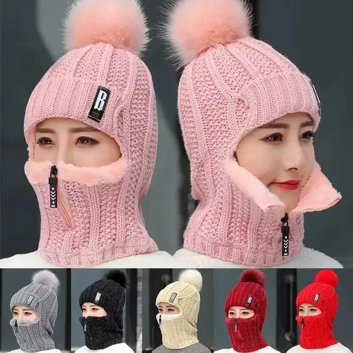Chapeau tricoté en laine coupe-vent pour femmes