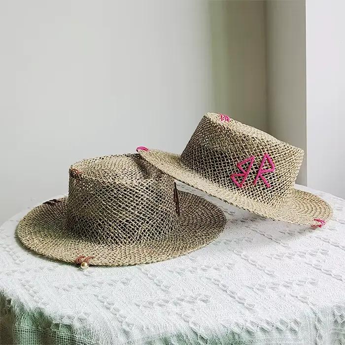 Chapeau de paille avec lettres RB pour femmes