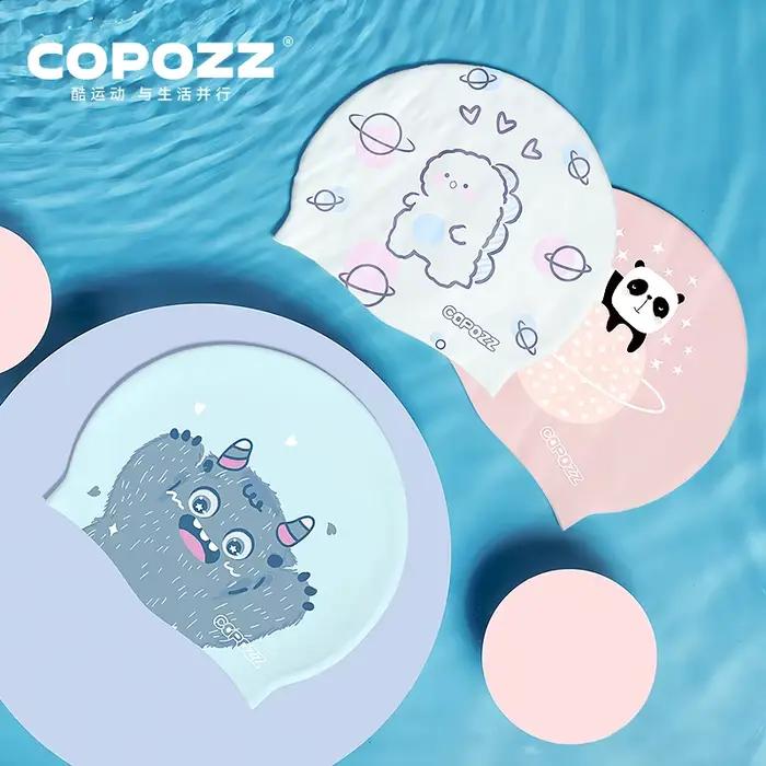COPOZZ dessin animé enfants bonnet de bain piscine étanche oreille protéger chapeau haute élastique professionnel