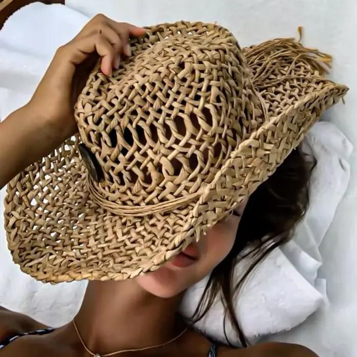 Chapeau de paille vintage d'été style bohème pour femme et homme