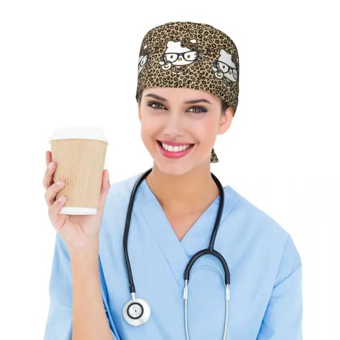 Casquette de bloc opératoire pour femmes et filles design chaton kawaii polyester professionnelle pour infirmières et laboratoire occaions spéciales