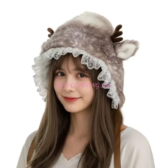 Chapeau trappeur d'élan dessin animé en cuir pour filles et garçons, chapeau de ski avec oreille de dessin animé pour activités hivernales et cosplay