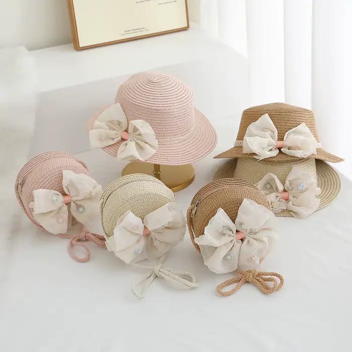 Chapeau de paille pour enfants filles avec sac