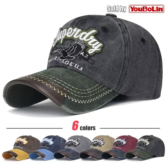 Chapeau d'aigle brodé délavé casquette rétro américain style sport multifonctionnel pour homme femme extérieur四季通用户外运动复古棒球帽鹰徽刺绣磨旧
