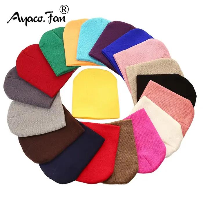 Bonnets solides chapeau pour enfants bébé filles garçons automne hiver casquettes chaud doux bonbons tricoté Bonnet