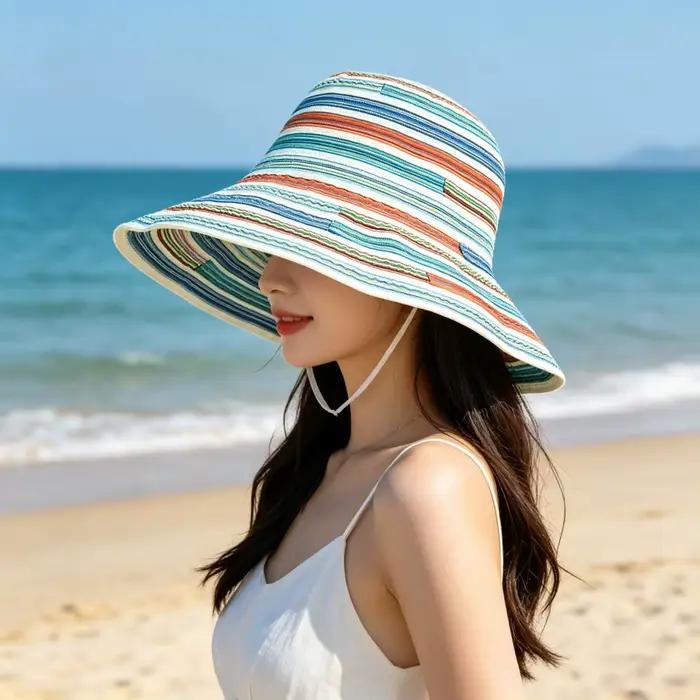 Chapeau de soleil à larges bords rayé coloré pour l'été