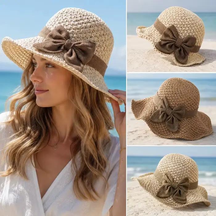 Chapeau de paille d'été pliable pour femme