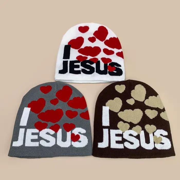Jacquard amour jésus lettres tricoté chapeaux Style américain nouveaux hommes femmes chaud personnel mode rue polyvalent ins Hip-hop bonnets