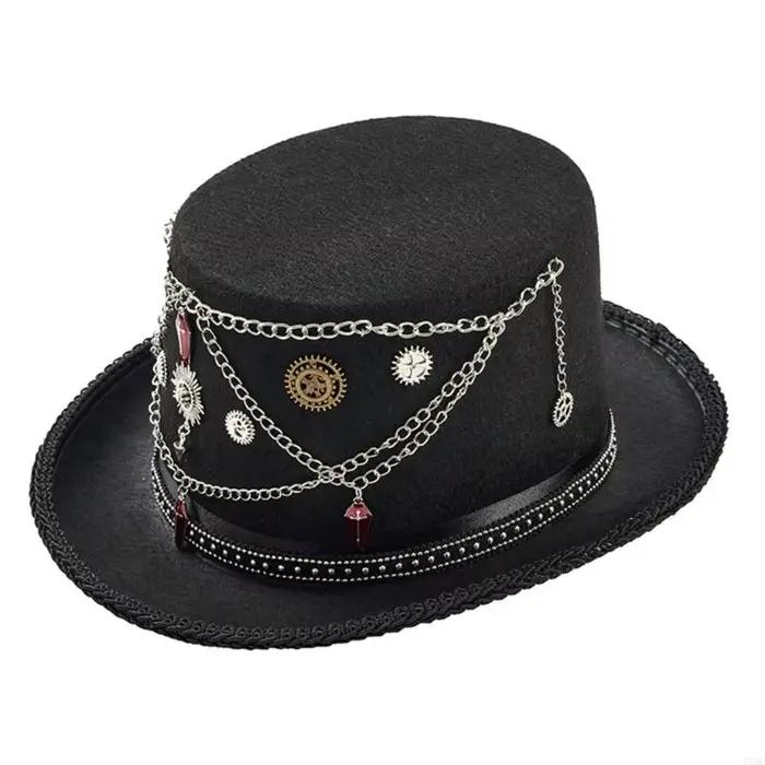 Chapeau gothique victorien élégant avec chaînes décoratives