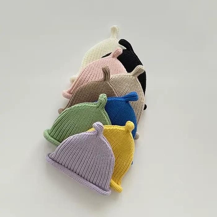 Coréen bébé tricoté chapeau automne hiver chaud bonnet infantile garçon fille couleur unie laine enfants Docker casquettes