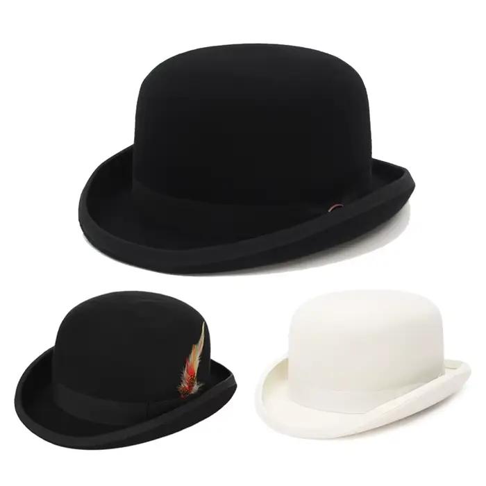 Chapeau melon Derby noir en feutre de laine 100% pour hommes et femmes