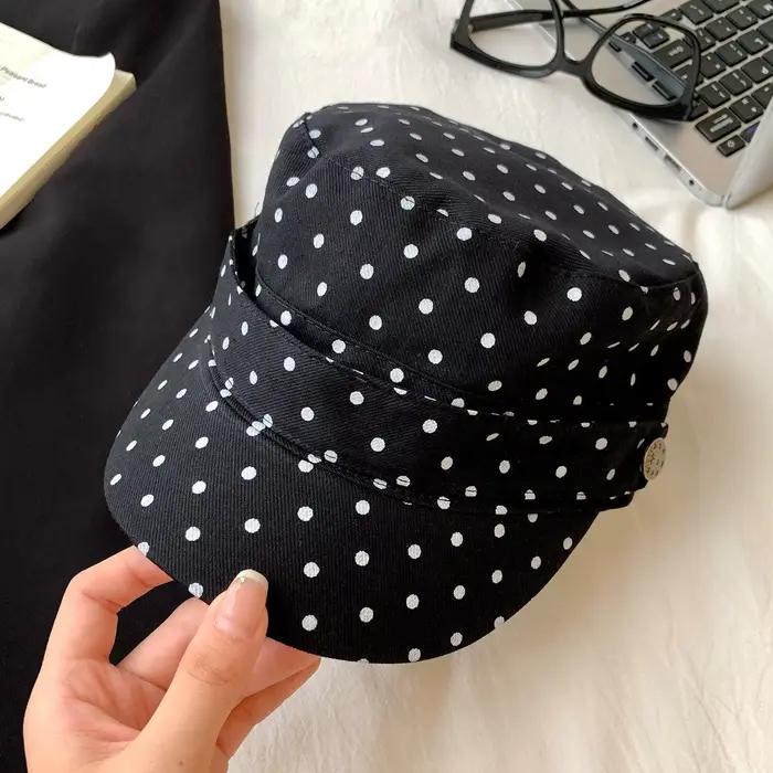 Bérets octogonaux rétro à pois jacquard imprimés pour femmes – Printemps/Automne – Décontractés et polyvalents – Effet amincissant du visage – Style littéraire – Casquette Boina