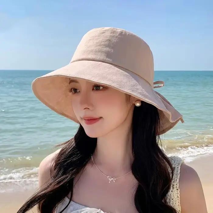 Chapeau de soleil exclusif à large bord pour femme avec nœud