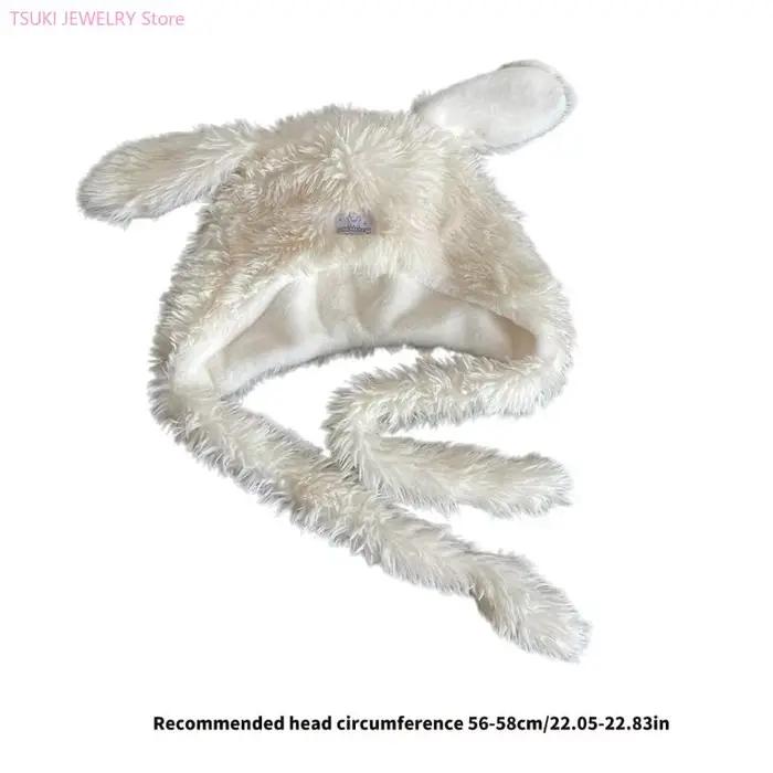 Chapeau de bombardier en peluche avec oreilles de lapin souples chaleureux et protecteur pour hommes en fibre acrylique adapté pour le ski randonnée et les journées hivernales