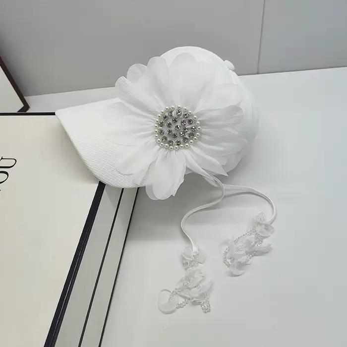 202503 -shi ins chic mode originale en mousseline de soie gland fleurs dame chapeau de baseball femmes loisirs visières casquette