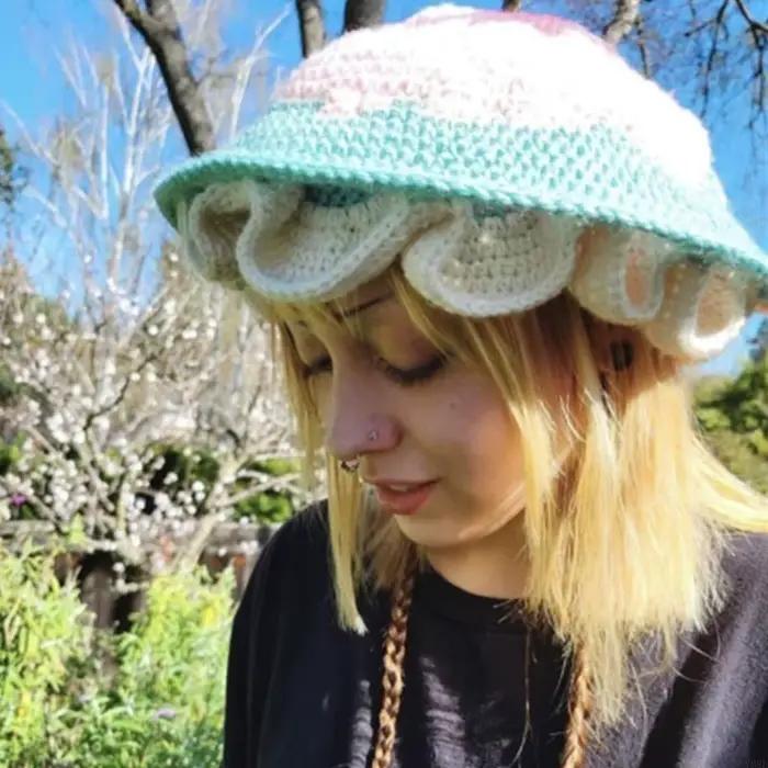 Chapeau seau en forme champignon en Crochet pour femmes