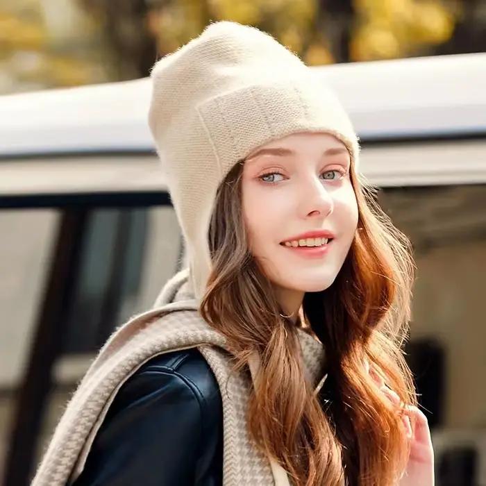 2025 femmes casquettes cachemire tricot chapeau hiver garder les oreilles au chaud offre spéciale mode pur Pashmina Skullies bonnets casquette volante en gros