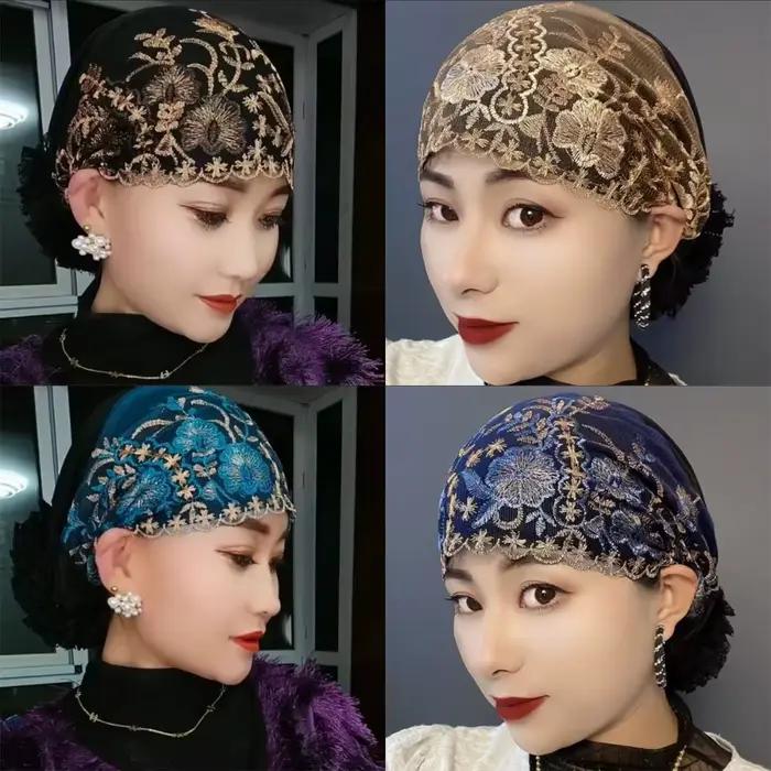 Nouvelle fleur broderie Bonnet chapeau élastique couverture complète foulard