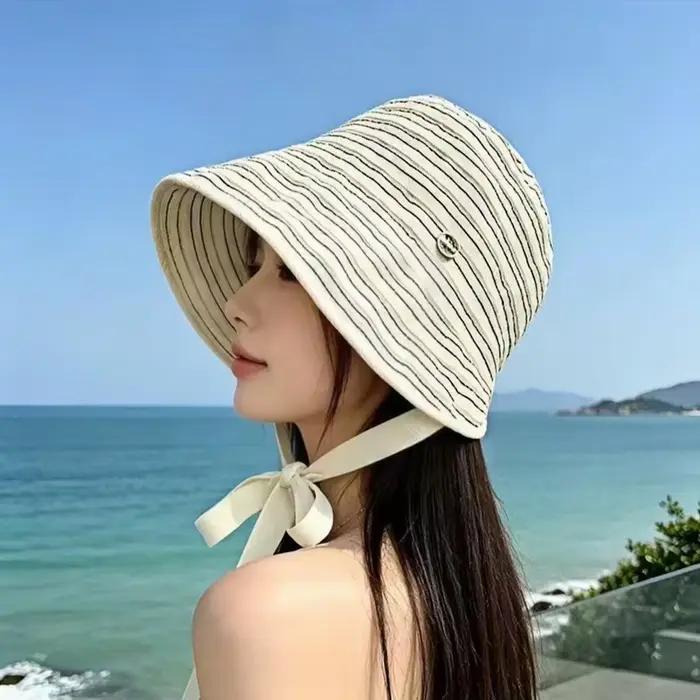 Chapeau de pêcheur rétro texturé à rayures