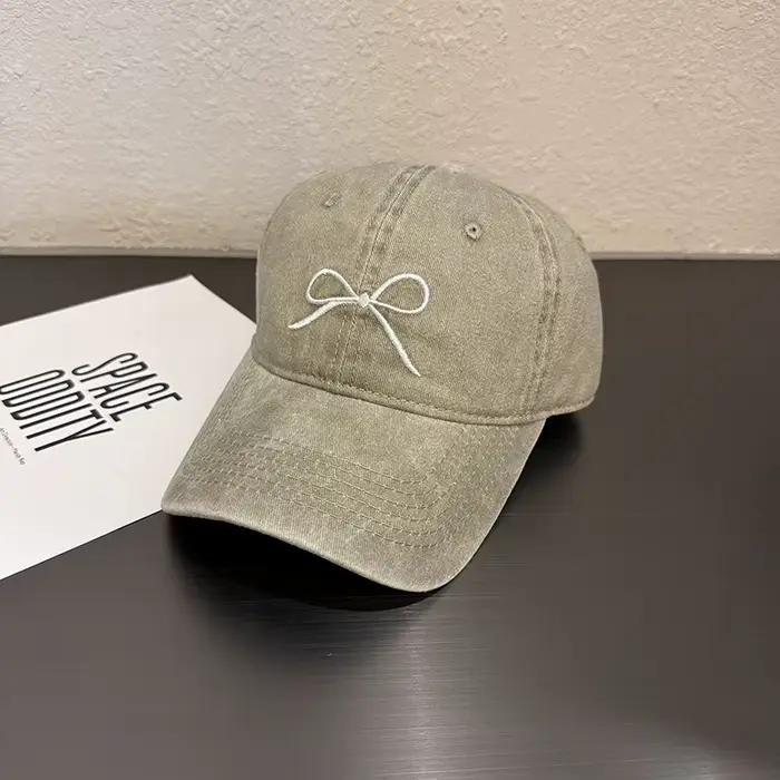 Casquette de Baseball brodée avec nœud doux pour femmes Y2K rose coréen lavé coton chapeau à visière été en plein air Snapback queue de cheval chapeaux de soleil