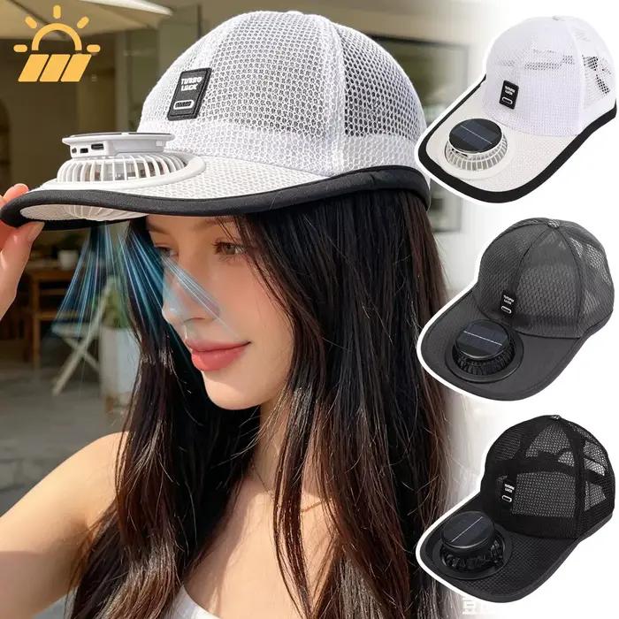 Casquette solaire ventilée en maille polyester protection UV rechargeable USB mode double alimentation pour hommes femmes occasions extérieures de plein air voyage printemps été
