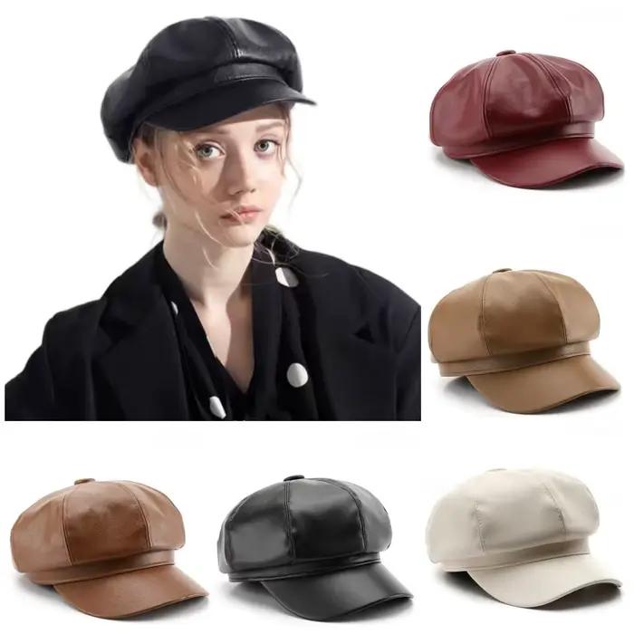 Nouveau chapeau octogonal en cuir Pu de Style coréen pour hommes et femmes