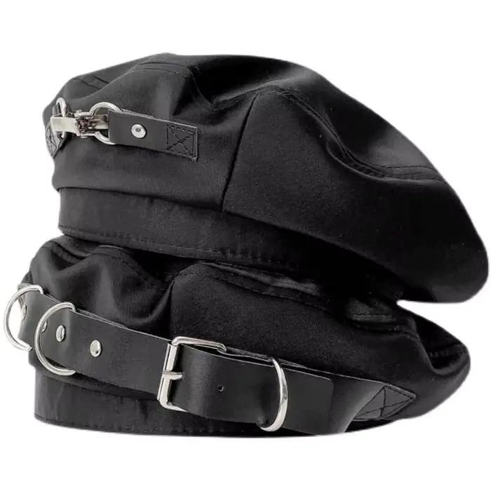 Béret noir à la mode avec chaîne métallique – Chapeau ample réglable et doux pour femmes et hommes