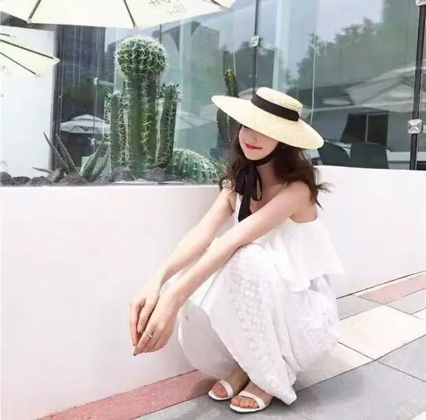 202606-shi Nouveauté Tendance : Chapeau de soleil chic en paille naturelle faite à la main pour femme