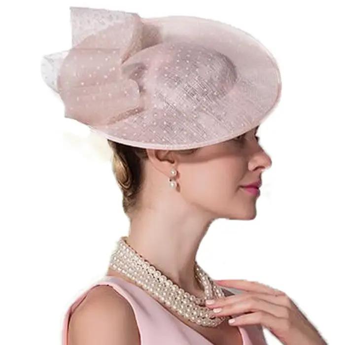 Chapeau fascinateur en sinamay rose pour femmes élégant mariage derby robe soirée cocktail chapeau formel pour l'église occasions spéciales