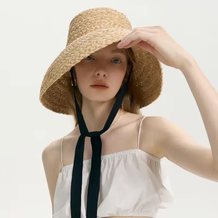 Chapeau de Paille en Raphia à Large Bord pour Femme