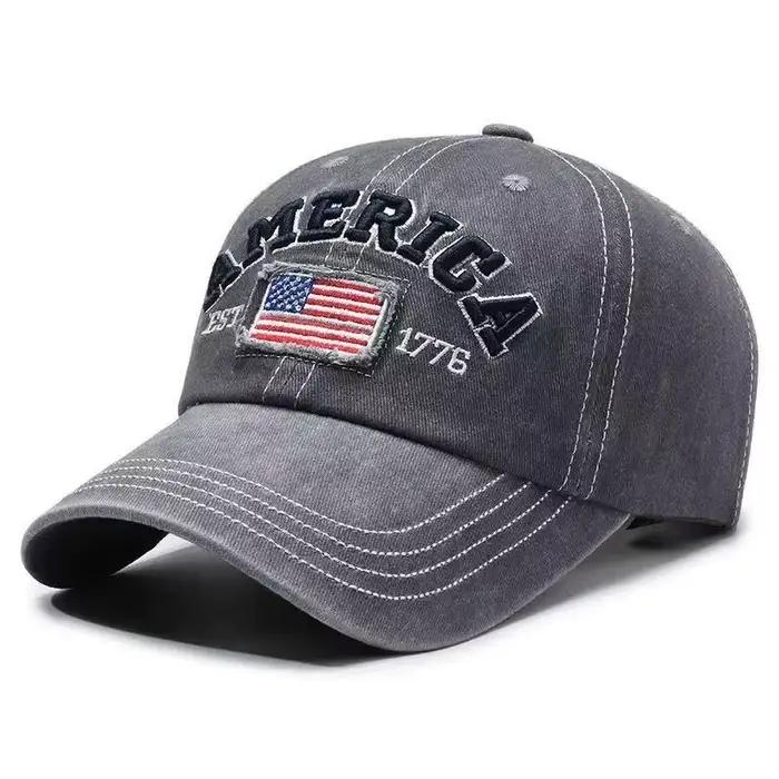 Casquette de baseball AMERICA vintage en jean délavé avec visière