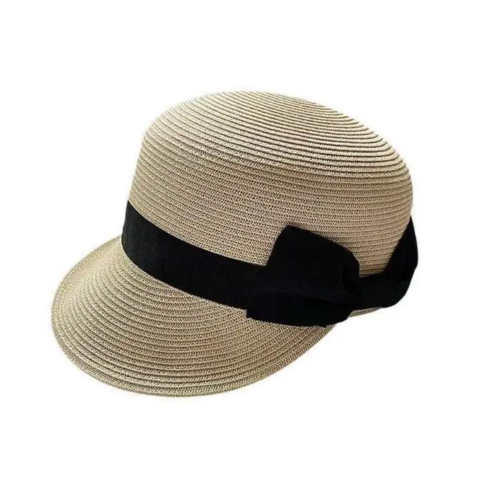 Chapeau de paille décontracté à large bord avec nœud tressé