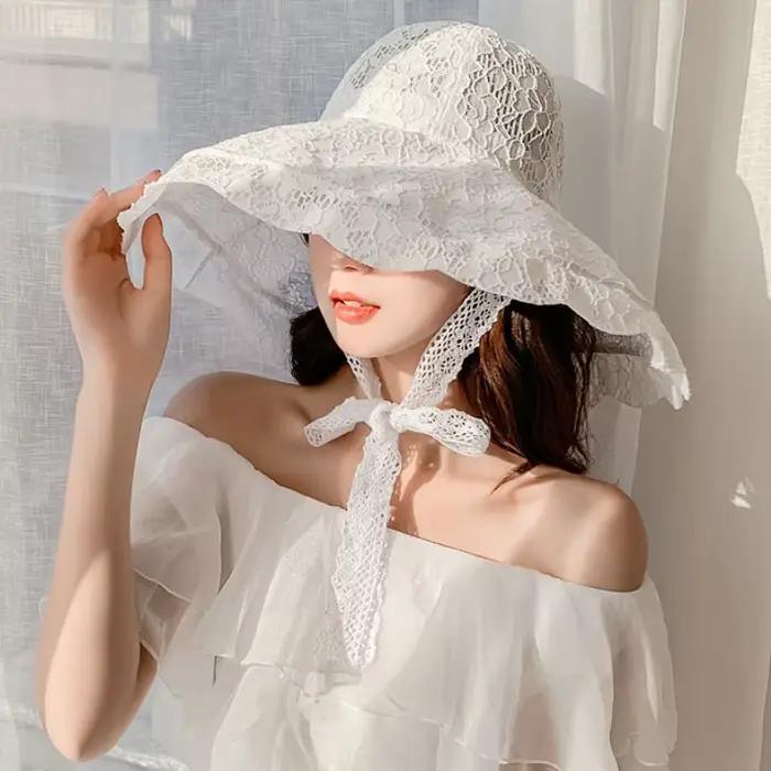 2025 nouvelle mode femmes chapeau d'été dames solide dentelle large bord