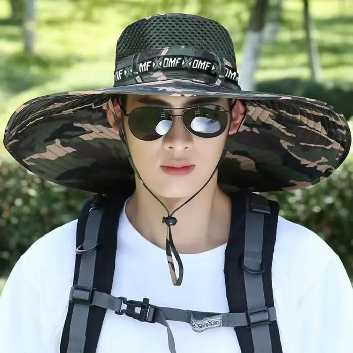 Chapeau de soleil d'été WRELS en coton avec bord large de 15 cm protection UV pour hommes et femmes plage randonnée pêche occasions spéciales