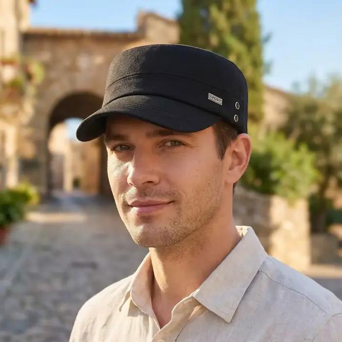 Iron Label SPORT Casquette plate de couleur unie – Printemps et automne Sports décontractés en plein air Chapeau de soleil à bord brodé