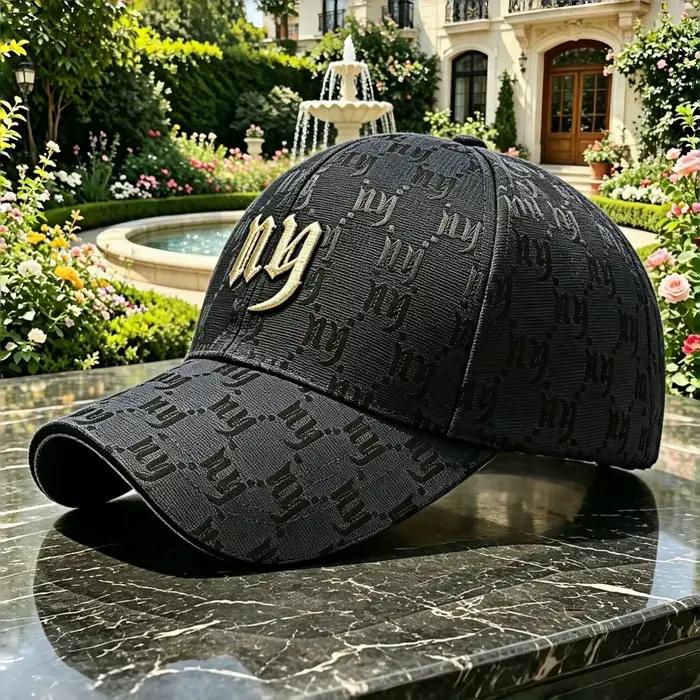 Casquette de baseball pleine longueur style New York - broderie dorée - bord incurvé réglable - chapeau de soleil