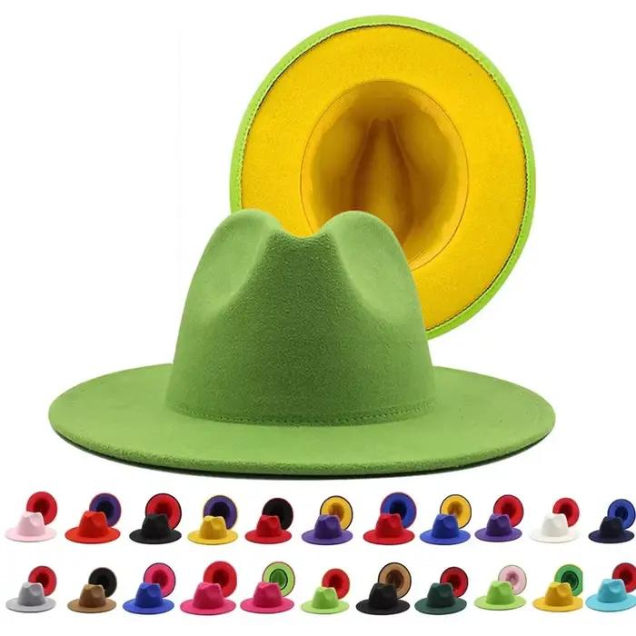 QBHAT Chapeau Fedora bicolore femmes hommes à large bord feutre Jazz