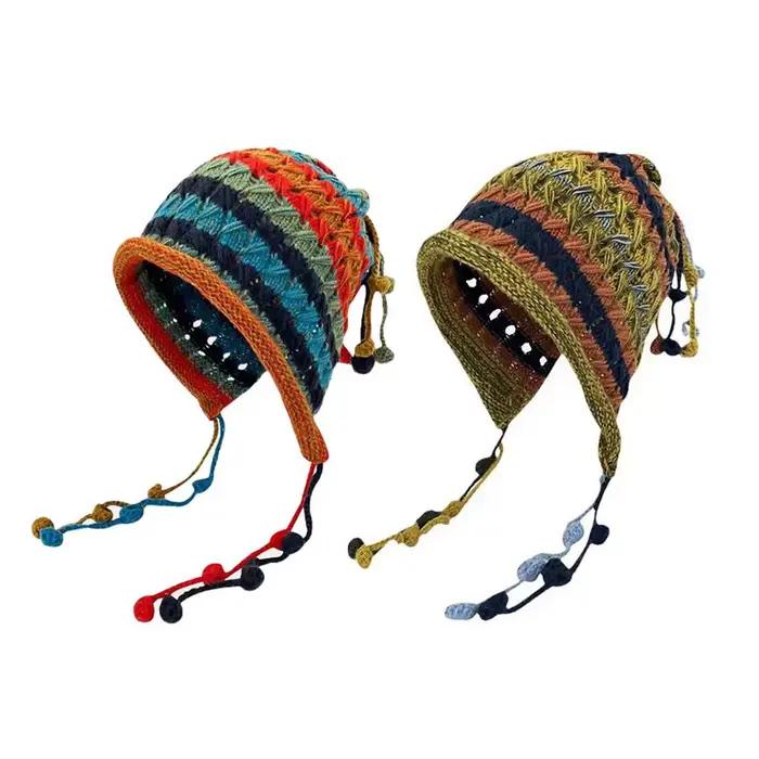 Chapeau tricoté arc-en-ciel multifonction pour femmes élégant et accrocheur hiver extérieur occasiomnel