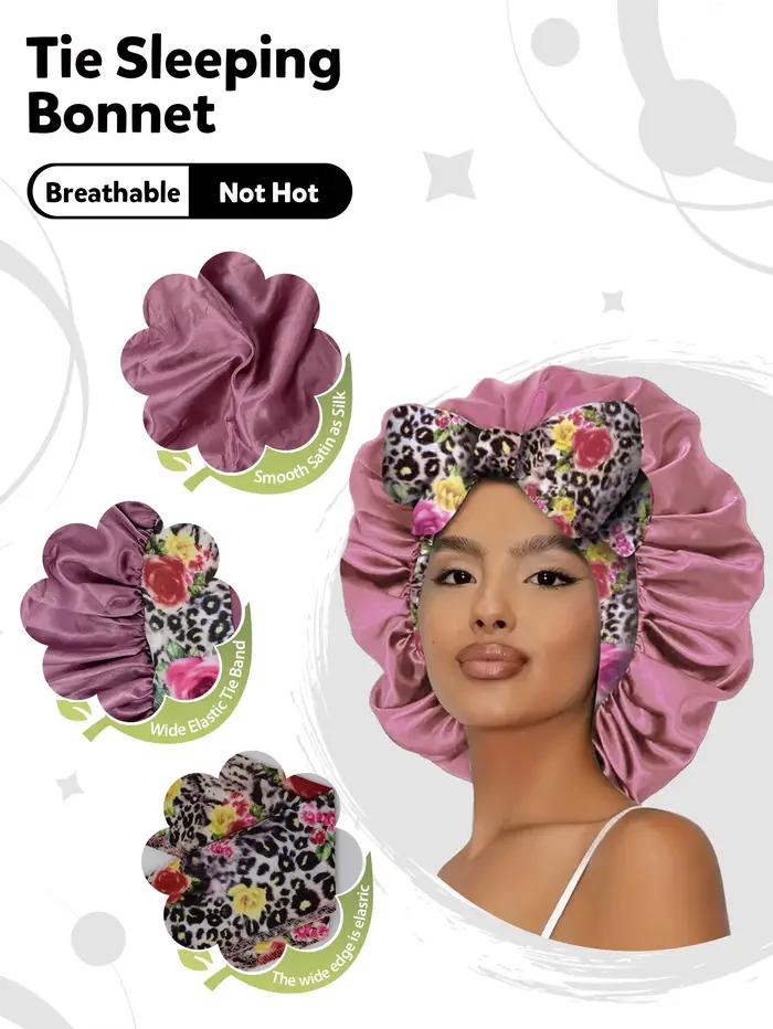 1 bonnet en satin avec lien pour femme – Soin capillaire doux et soyeux pour la nuit – Accessoire de cheveux élégant en une seule pièce