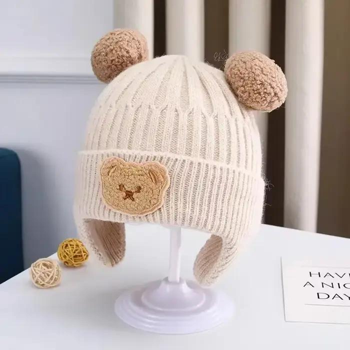 Chapeau en laine polyester ours mignon pour enfants 4-6 ans protection oreilles hiver occasions spéciales