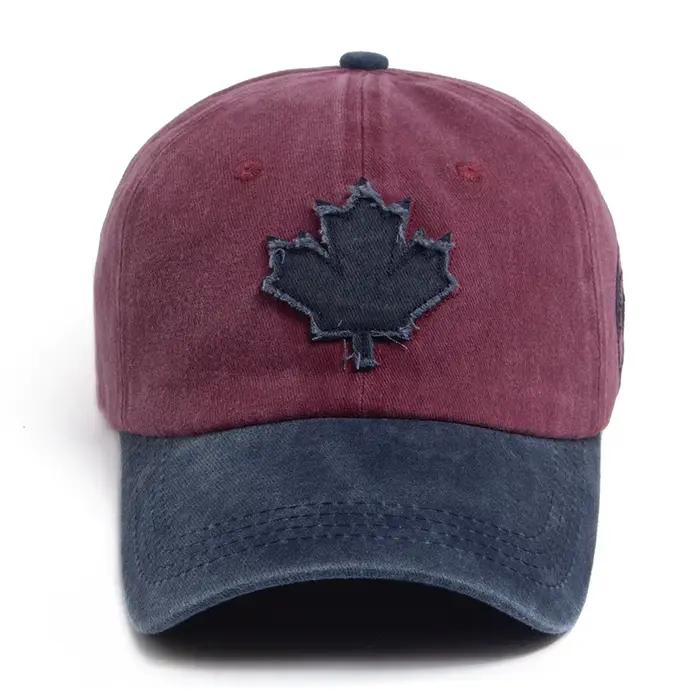 Casquette de baseball vintage unisexe avec patch feuilles d'érable tendance
