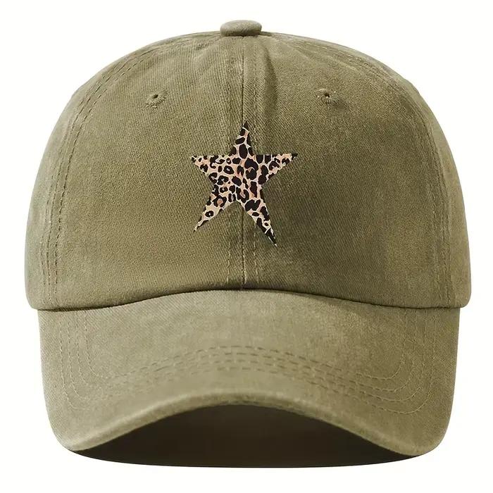 Casquette de baseball imitation rétro avec motif étoile imprimé léopard pour les loisirs