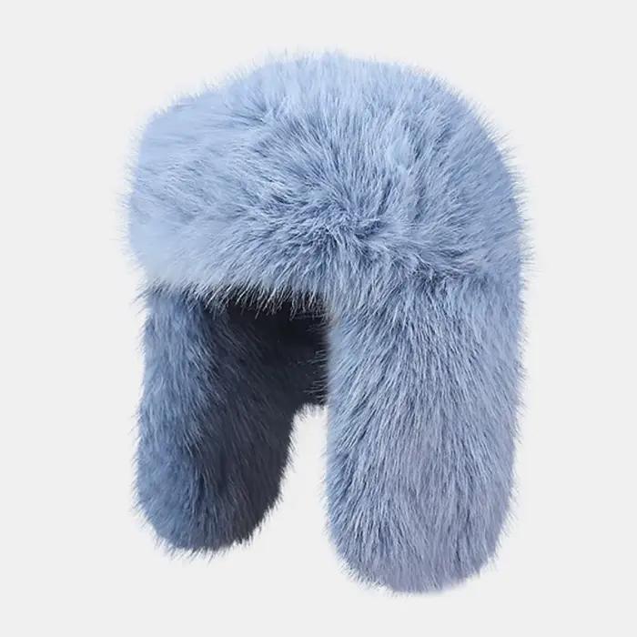 Chapeau de fourrure moelleuse femmes blanc noir bleu