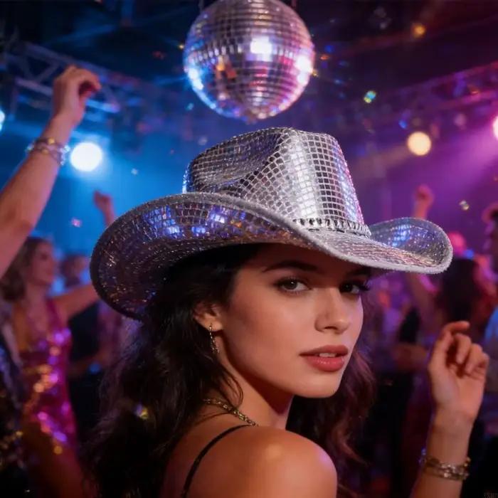 Casquette Cowboy à thème Disco avec paillettes brillantes chapeau de cowboy pour événement Cosplay et fête polyvalent pour homme et femme occasions spéciales