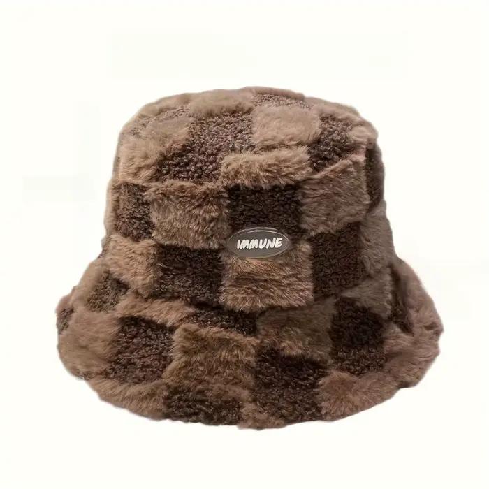Chapeau de pêcheur coton motif grille pour femmes style sportif ajustable pour toutes les saisons activités extérieures cadeau idéal