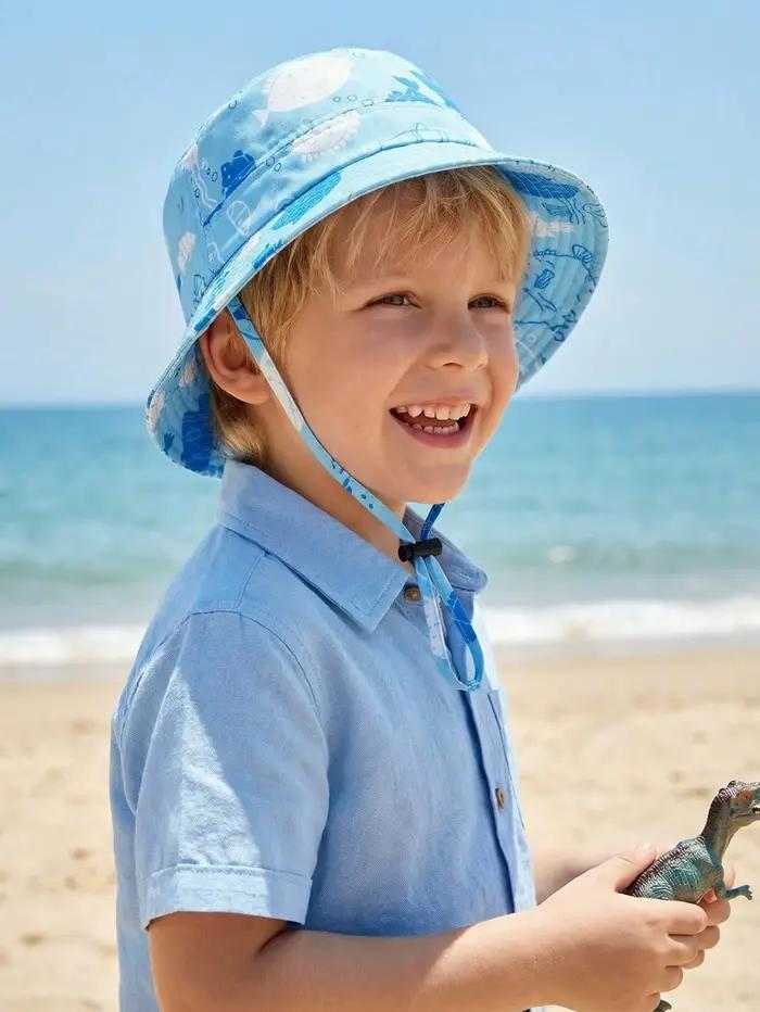 1 chapeau bob bleu ciel à motif Océan pour garçons de 3 à 8 ans