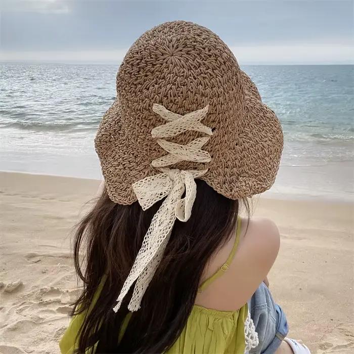 Chapeau de paille en dentelle pour femmes